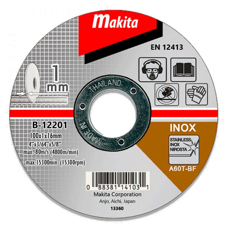 Đá cắt Inox 100mm (4 inch) Makita B-12201 dày 1mm, lỗ cốt 16mm, đĩa phẳng ( Cấp 3 sao)
