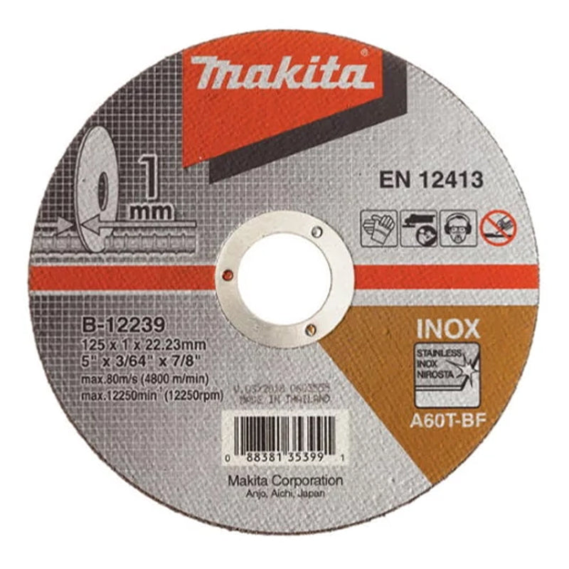 Đá cắt Inox 125mm (5 inch) Makita B-12239 dày 1mm, lỗ cốt 23.23mm, đĩa phẳng ( Cấp 3 sao)