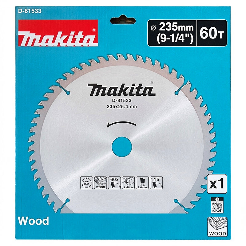 Lưỡi cưa gỗ TCT Makita D-81533 đường kính 235mm, số răng 60T. lỗ cốt 25.4mm