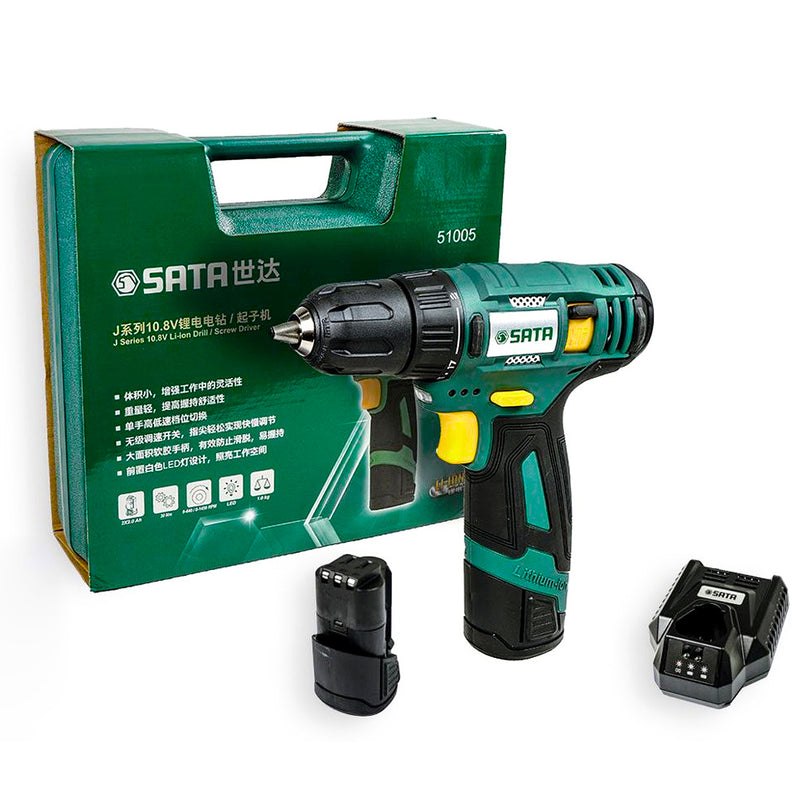 Máy khoan gỗ thép SATA 51005 dùng Pin 12V, đầu kẹp 10mm (2 Pin, 1 sạc)