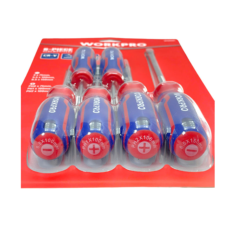 Bộ 6 cây tua vít (3 cây đầu bake, 3 cây đầu dẹp), thép CR-V mạ chrome chống gỉ, có nam châm, tay cầm bọc nhựa chống trượt Workpro WP200504
