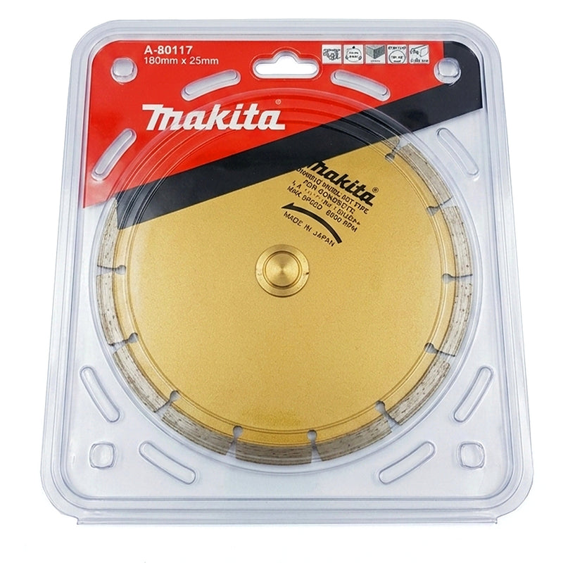 Lưỡi cắt kim cương 180mm kiểu răng mép liên tục Makita A-80117 dùng cho bê tông, lỗ cố 25mm, cắt nước ( Cấp 3 sao )