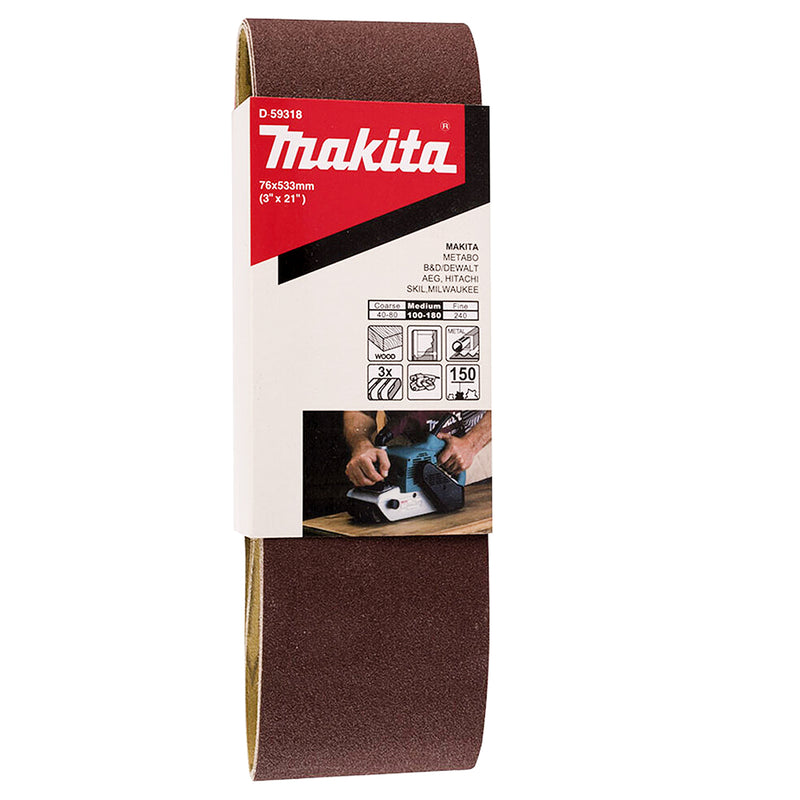 Hộp 3 miếng giấy nhám băng Makita kích thước 76mm x 533mm