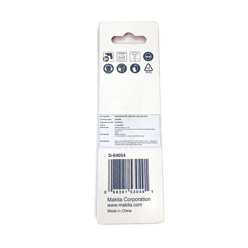 Vĩ 2 mũi khoan kim loại HSS-Tin Makita loại kinh tế, kích thước từ 1mm - 4mm, đuôi trơn ( Cấp 2 sao )