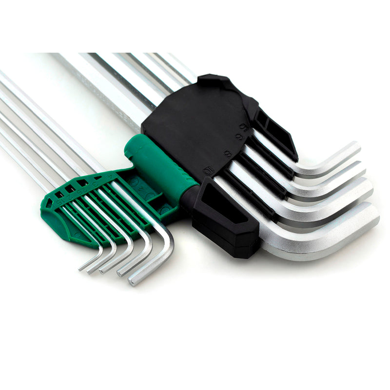 Bộ lục giác đầu bi cán dài 9 chi tiết, hệ mét SATA 09101A kích thước từ 1.5mm - 10mm