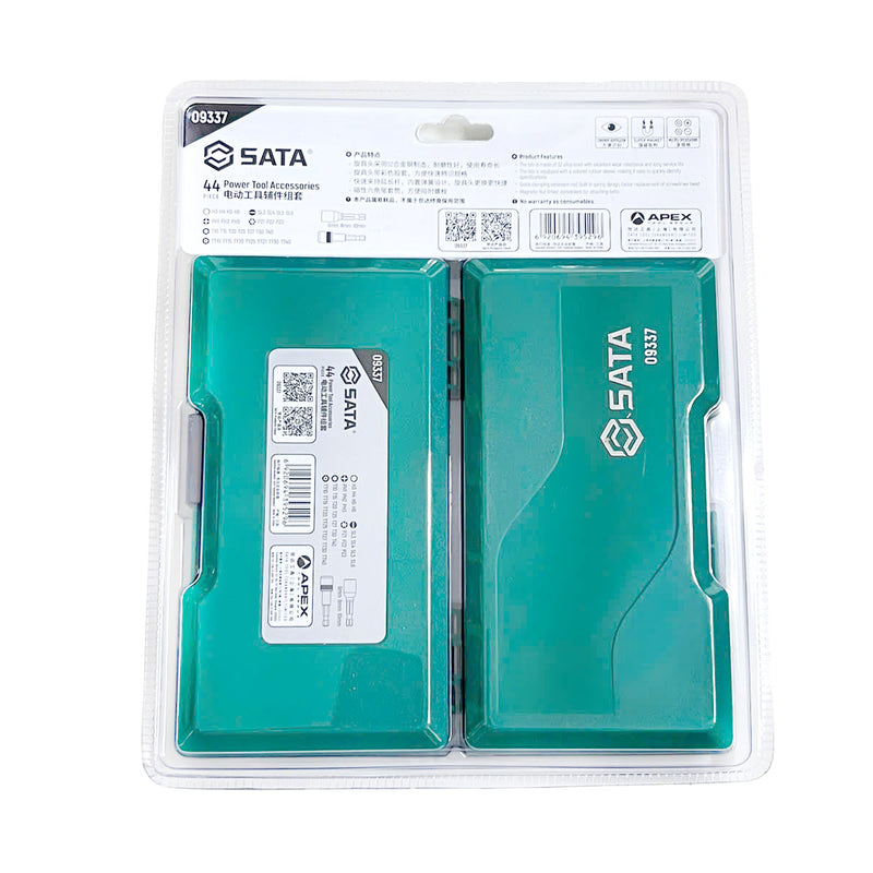 Bộ phụ kiện mũi vít 44 chi tiết SATA 09337 cốt 6.35mm, chất liệu thép S2 dùng cho máy bắn vít