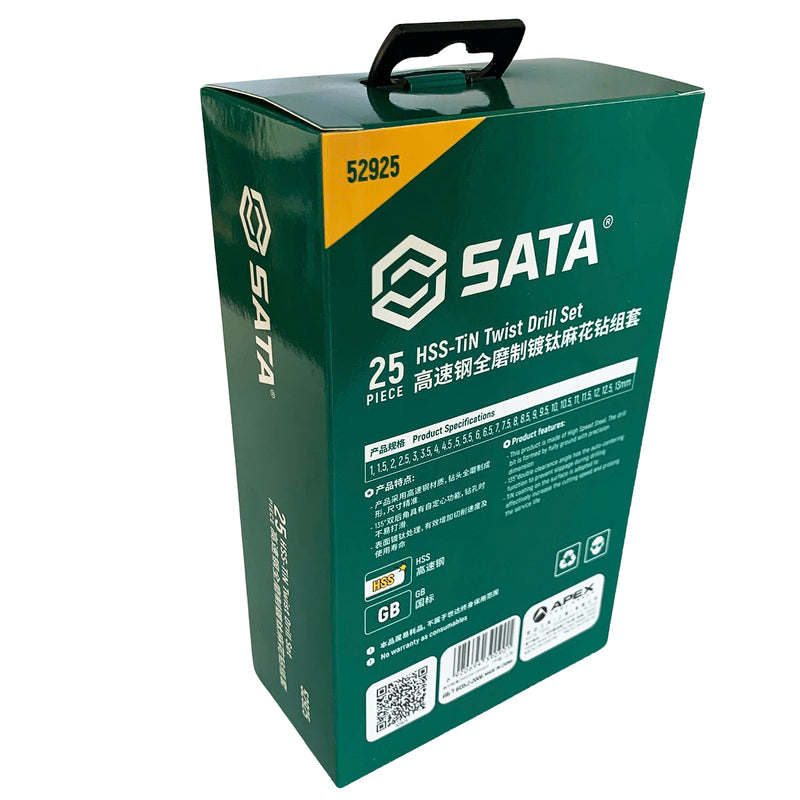 Bộ 25 mũi khoan HHS mạ Titan thân xoắn đuôi trơn SATA 52925 (từ 1mm - 13mm)