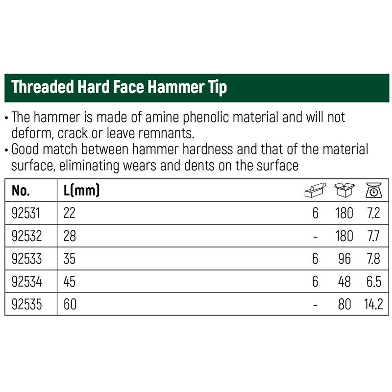 Đầu búa nhựa cứng SATA đường kính từ 22mm - 60mm, trục ren M6