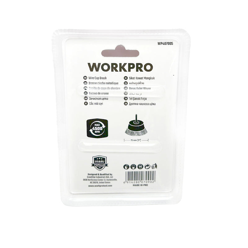 Chổi cước sợi thép màu vàng gắn đầu máy khoan Workpro