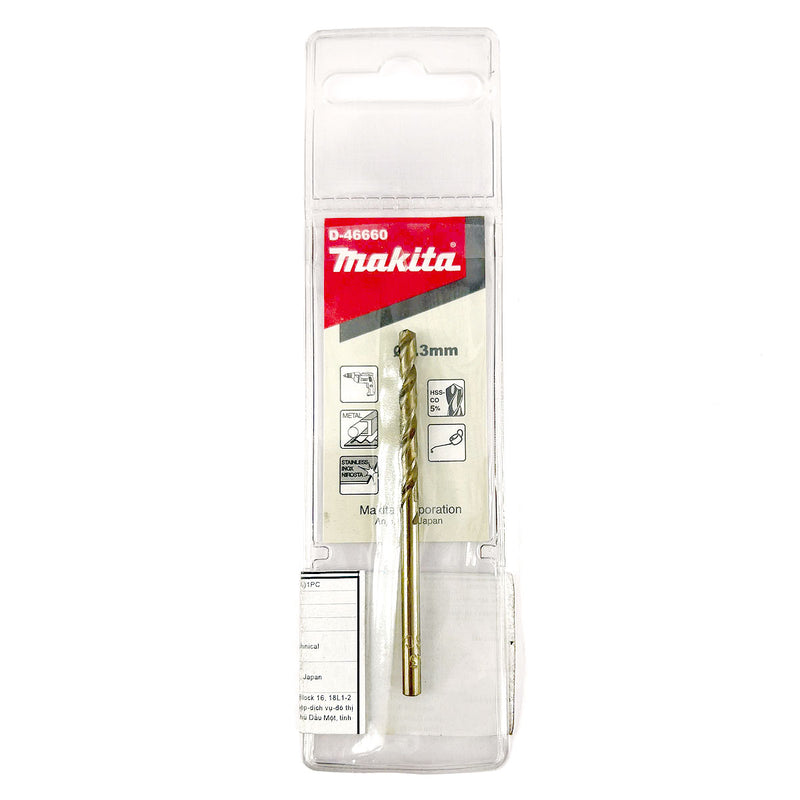 Mũi khoan kim loại, Inox HSS-Co 5% Makita, đuôi tròn, kích thước từ 1.5mm - 13mm, 1 mũi/hộp