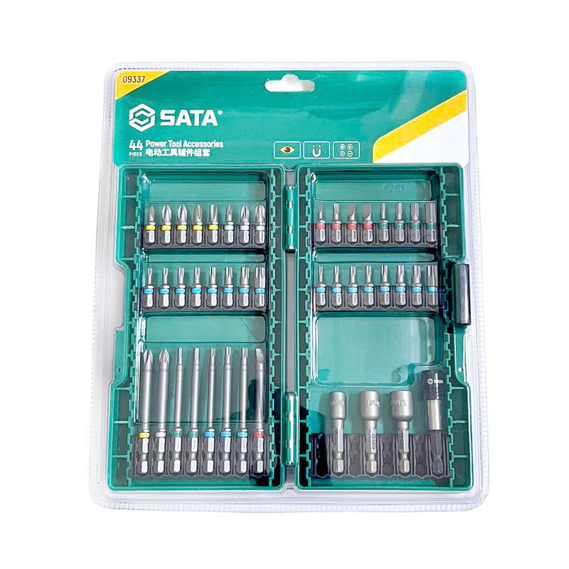 Bộ phụ kiện mũi vít 44 chi tiết SATA 09337 cốt 6.35mm, chất liệu thép S2 dùng cho máy bắn vít