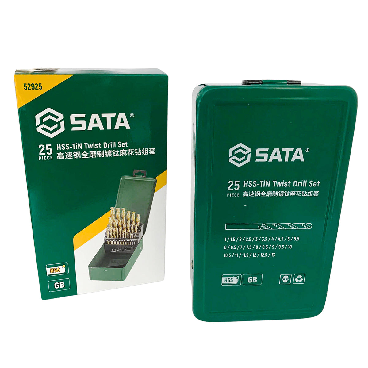 Bộ 25 mũi khoan HHS mạ Titan thân xoắn đuôi trơn SATA 52925 (từ 1mm - 13mm)