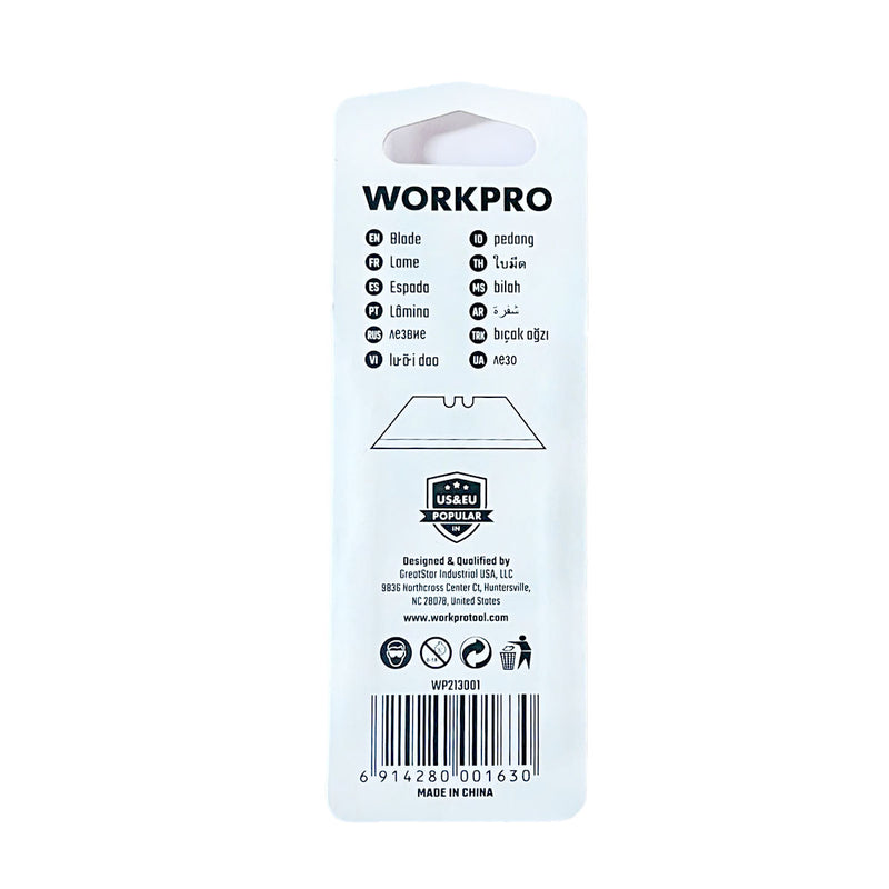 Hộp 10 lưỡi dao rọc đa năng (loại nhọn 2 đầu) thép SK5 Workpro WP213001