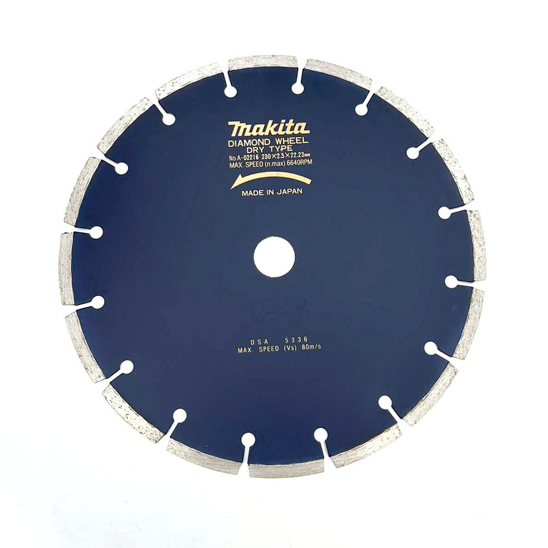 Lưỡi cắt kim cương 230mm kiểu răng phân đoạn Makita A-02216 dùng cho gạch tường, lỗ cốt 22.23mm cắt khô tương thích với máy SG1251 ( Cấp 3 sao )