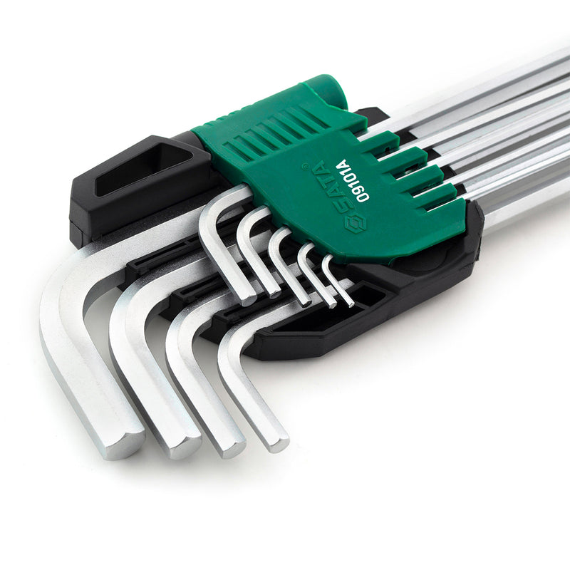 Bộ lục giác đầu bi cán dài 9 chi tiết, hệ mét SATA 09101A kích thước từ 1.5mm - 10mm