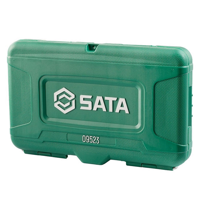 Bộ đầu tuýp, kèm cần siết 14 chi tiết SATA 09523 cốt 3/8 inch kích thước từ 8mm - 19mm