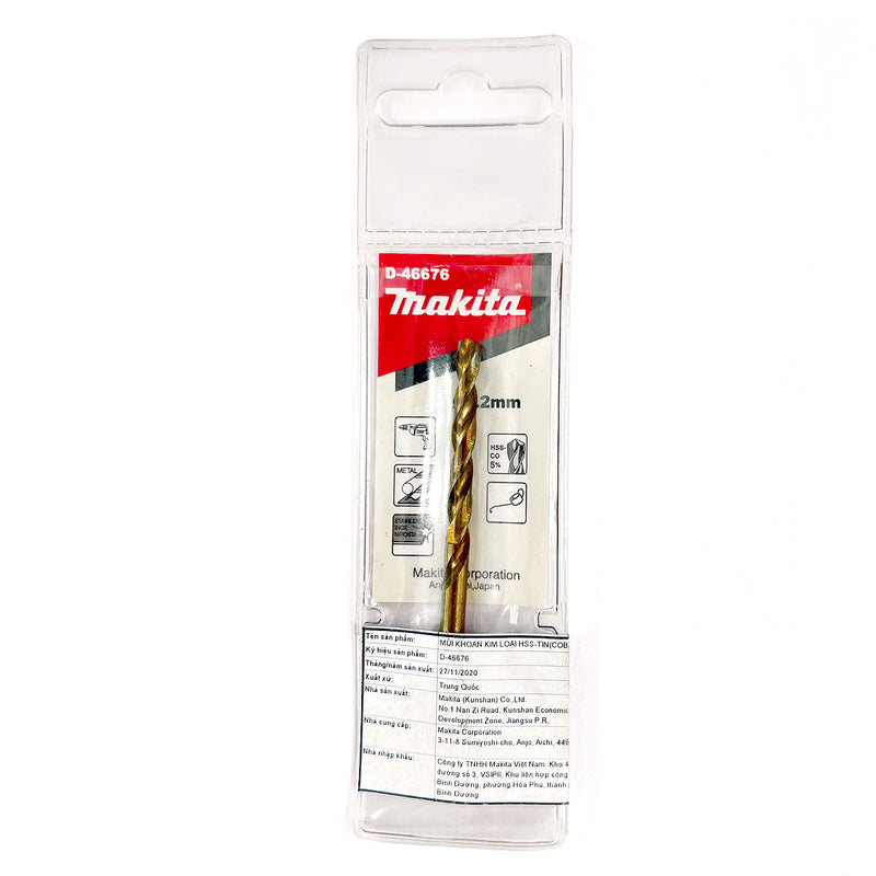 Mũi khoan kim loại, Inox HSS-Co 5% Makita, đuôi tròn, kích thước từ 1.5mm - 13mm, 1 mũi/hộp
