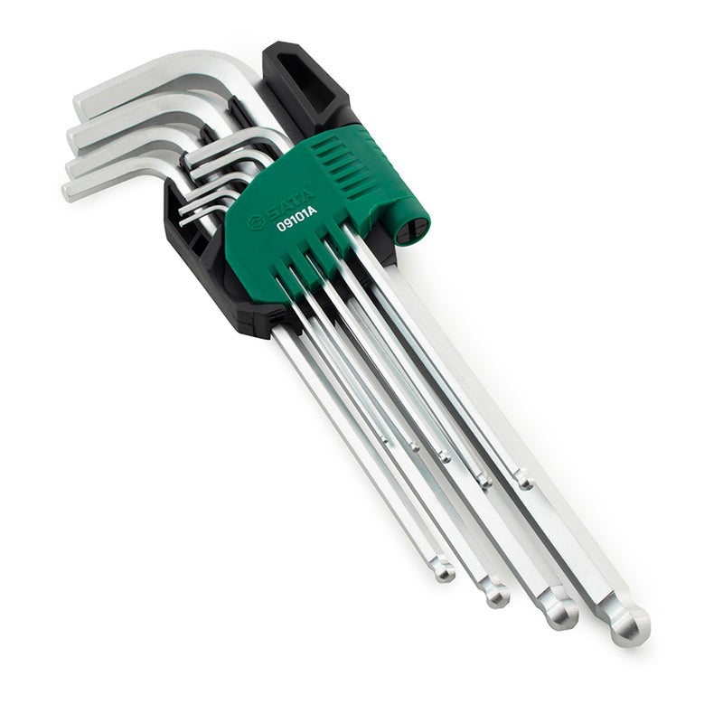 Bộ lục giác đầu bi cán dài 9 chi tiết, hệ mét SATA 09101A kích thước từ 1.5mm - 10mm