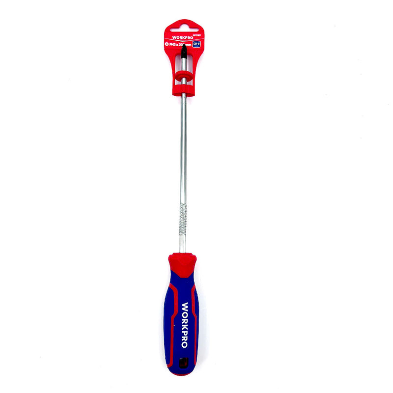 Tua vít đầu bake (+) thép CR-V mạ chrome, có nam châm, tay cầm bọc nhựa cao su 3 màu chống trơn trượt Workpro