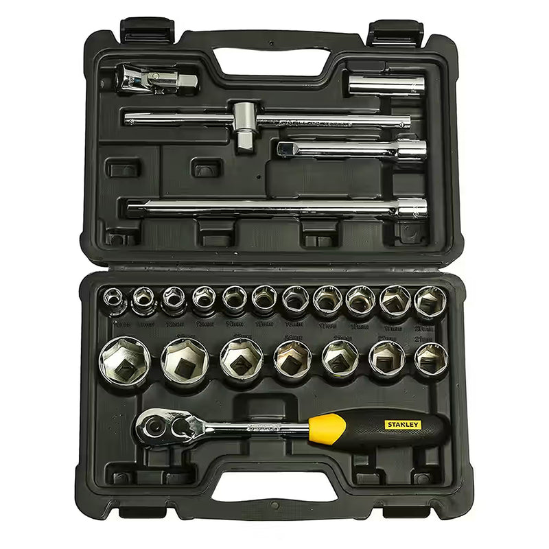 Bộ đầu tuýp 6 cạnh kèm cần siết cốt 1/2 inch 24 chi tiết Stanley STMT72795-8 đựng trong hộp nhựa đen cao cấp