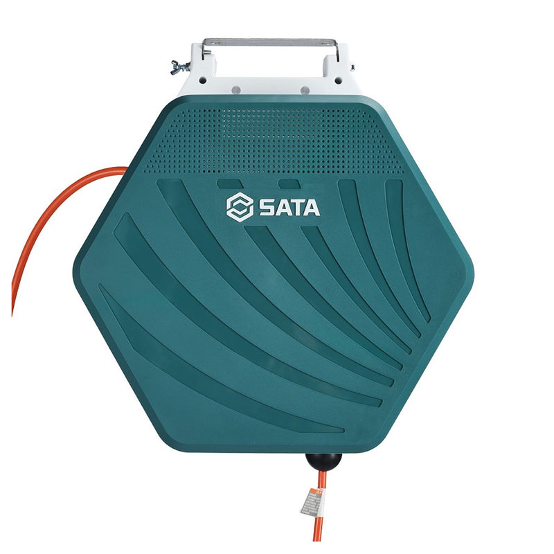 Cuộn dây hơi rút tự động SATA AE3001 dài 10m, 1.2MPa, chống tia lửa VO, treo tường/trần cho gara.