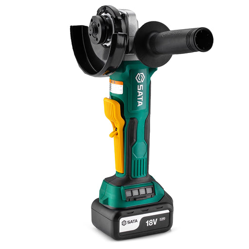 Máy mài góc SATA 51090 dùng pin 18V, 125mm, động cơ Brushless, công tắc bóp, an toàn, hiệu suất cao.