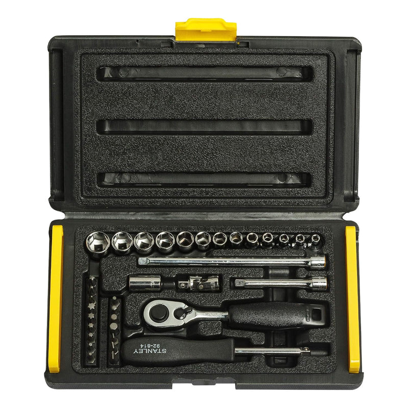 Bộ đầu tuýp 6 cạnh và mũi vặn vít cốt 1/4 inch 35 chi tiết Stanley 1-89-033 đựng trong hộp nhựa đen có khóa vàng
