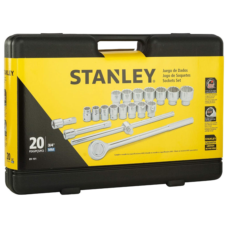 Bộ đầu tuýp kèm cần siết cốt 3/4 inch, 20 chi tiết Stanley 89-101 kích thước từ 22mm - 50mm