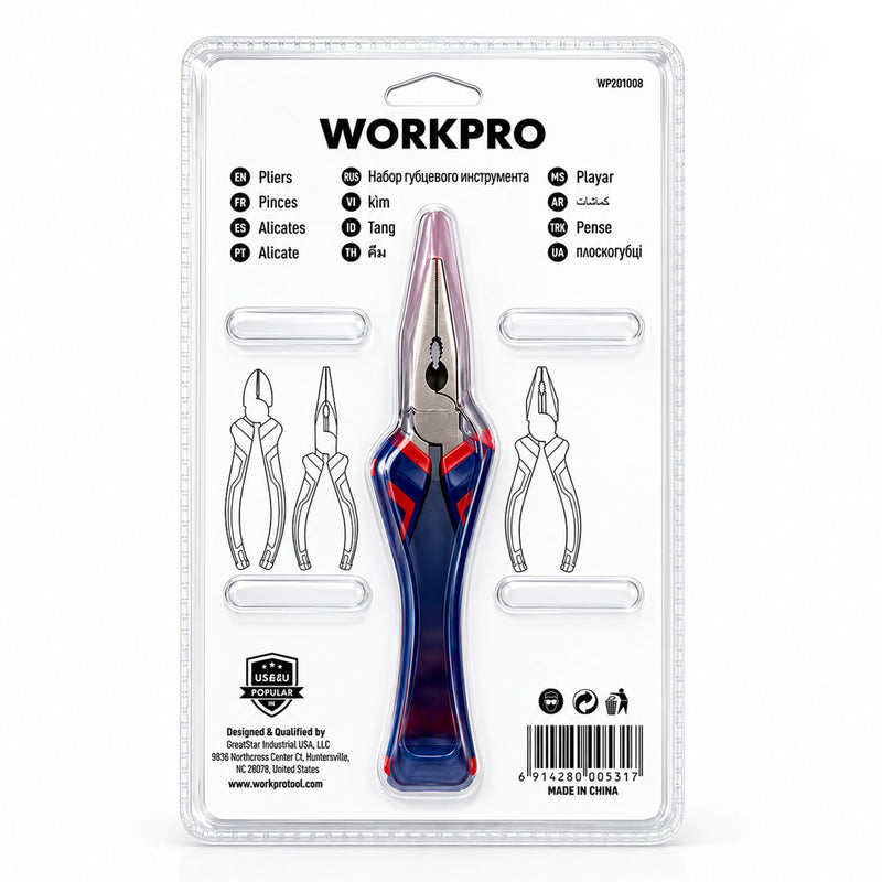Bộ kìm 3 món gồm (kìm răng, kìm cắt, kìm nhọn) 6 inch (160mm) Workpro WP201008