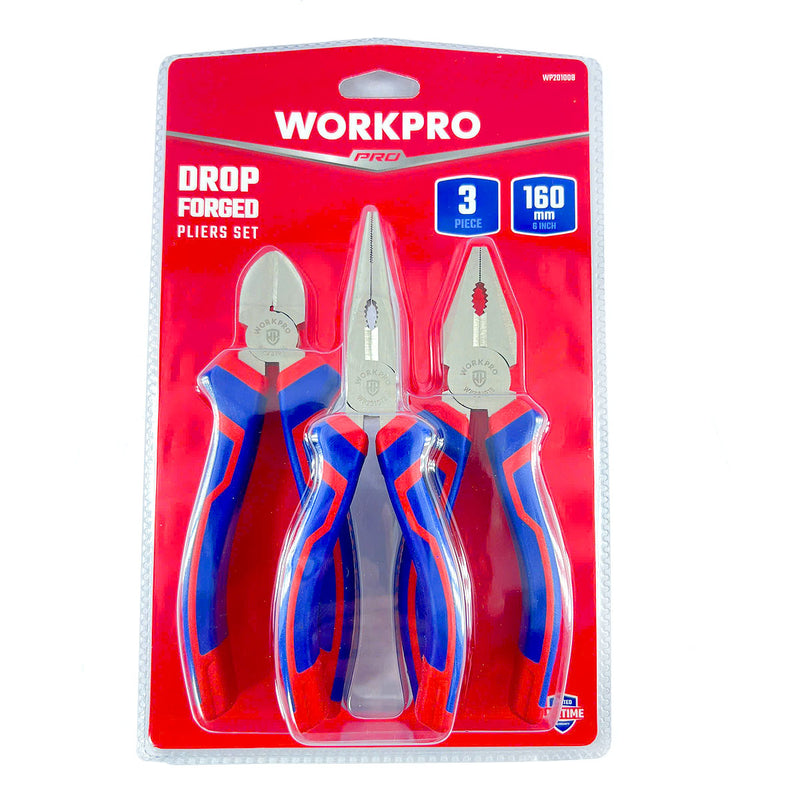 Bộ kìm 3 món gồm (kìm răng, kìm cắt, kìm nhọn) 6 inch (160mm) Workpro WP201008