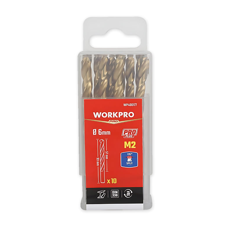 Hộp mũi khoan Inox Workpro, chủng loại HSS-G, cấp thép M2, phôi thép xoắn kích thước từ 1mm - 13mm