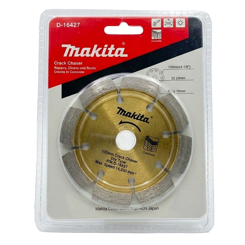 Lưỡi cắt kim cương 105mm kiểu răng phân đoạn có rãnh Makita D-16427 cắt đa vật liệu, lỗ cốt 22.23mm