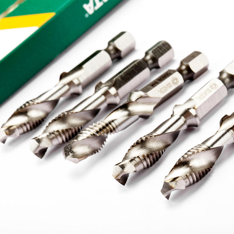 Bộ 5 mũi khoan taro tạo ren SATA kích thước từ M3 - M10, đuôi lục giác 7.2mm
