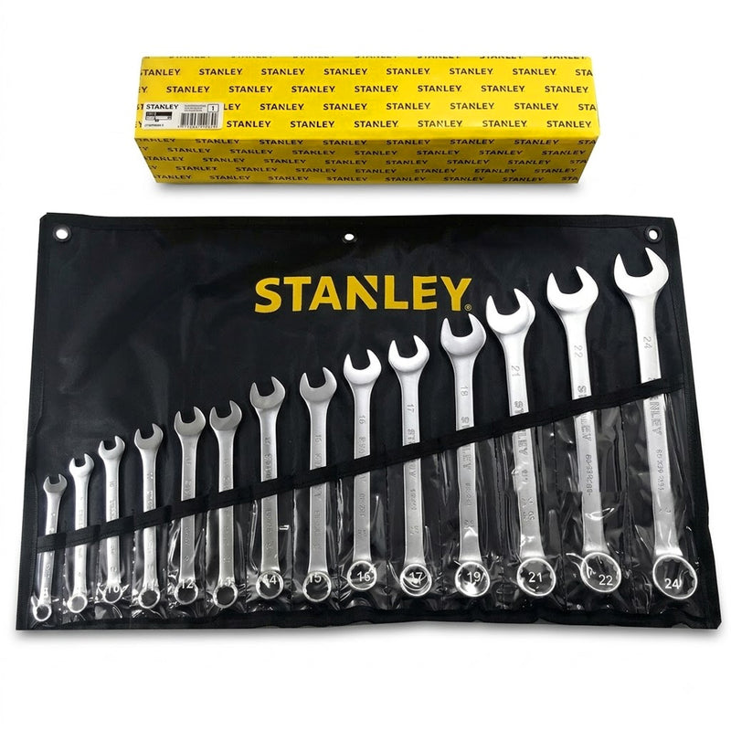 Bộ cờ lê vòng miệng hệ mét 14 chi tiết Stanley STMT80946-8 kích thước 8mm đến 24mm đựng trong túi vải cuộn màu đen