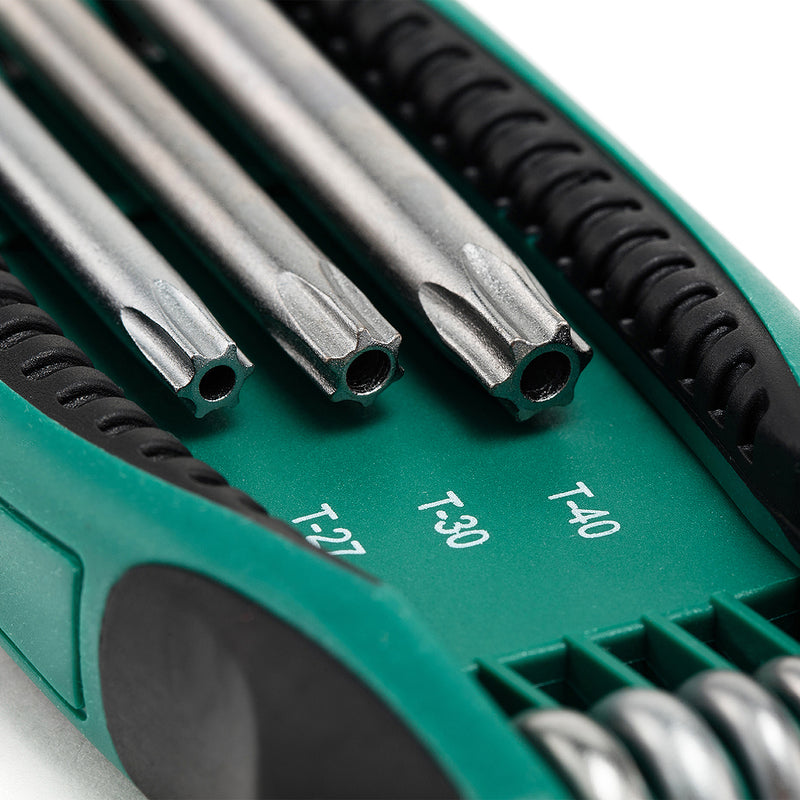 Bộ lục giác gập đầu sao có lỗ 8 chi tiết SATA 09123 kích thước từ T9 - T40