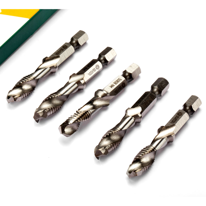 Bộ 5 mũi khoan taro tạo ren SATA kích thước từ M3 - M10, đuôi lục giác 7.2mm