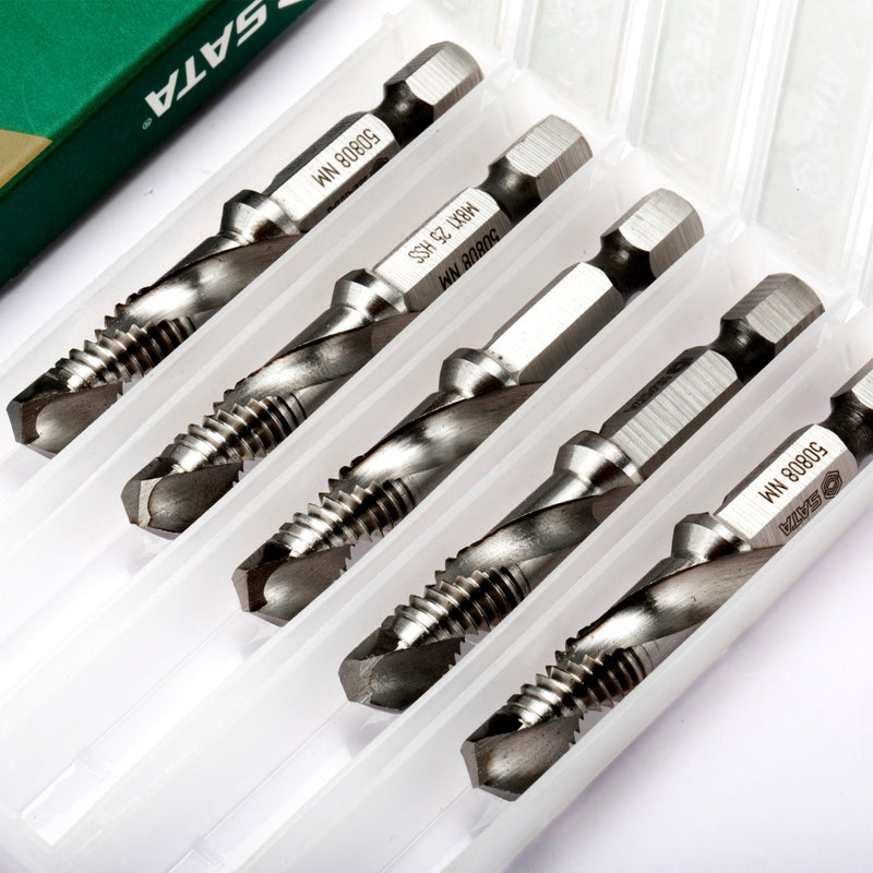 Bộ 5 mũi khoan taro tạo ren SATA kích thước từ M3 - M10, đuôi lục giác 7.2mm