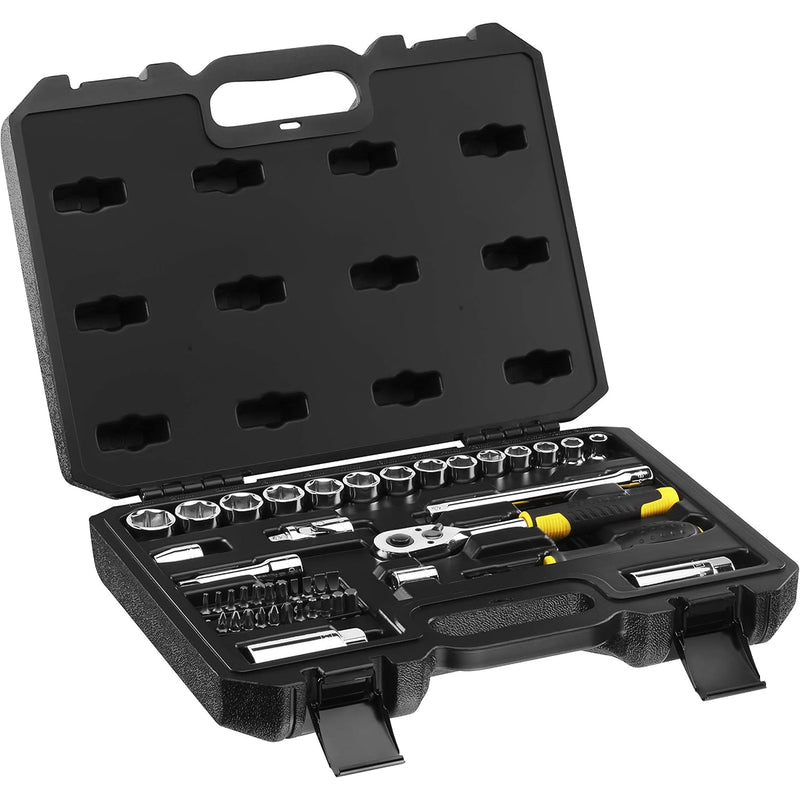Bộ đầu tuýp 6 cạnh và mũi vặn vít kết hợp cốt 3/8 inch 45 chi tiết Stanley STMT82829-1 đựng trong hộp nhựa chuyên dụng