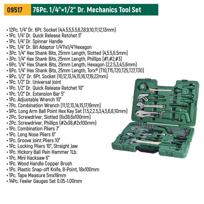 Bộ dụng cụ sửa chữa cơ khí tổng hợp 76 chi tiết SATA 09517