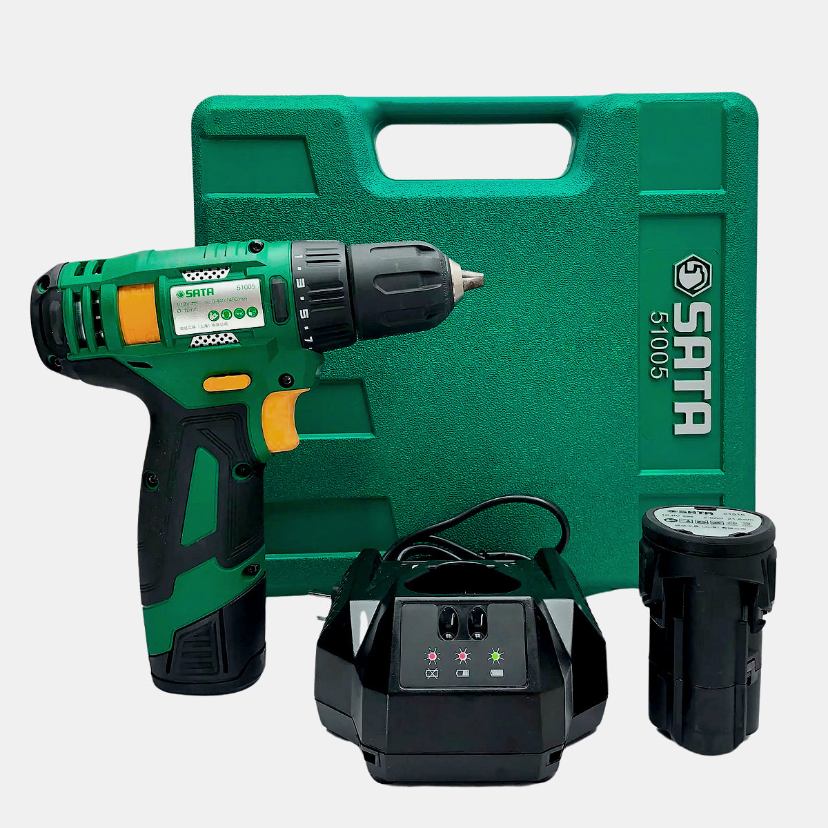 Máy khoan gỗ thép SATA 51005 dùng Pin 12V, đầu kẹp 10mm (2 Pin, 1 sạc)