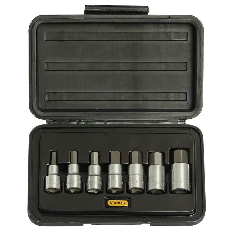 Bộ mũi vặn vít đầu lục giác gắn đầu siết bu lông cốt 1/2 inch 7 chi tiết Stanley 1-89-099 hộp nhựa bảo quản chuyên dụng