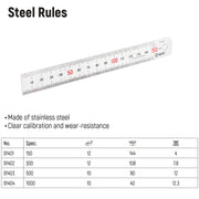 Thước đo Inox SATA đa kích thước 150-1000mm, thép không gỉ, vạch khắc laser chính xác, bền bỉ cho cơ khí, mộc, xây dựng.