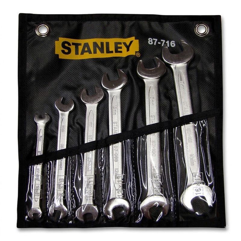Bộ cờ lê 2 đầu miệng Slimline hệ mét 6 chi tiết Stanley 87-716-1 kích thước từ 6mm đến 17mm đựng trong túi vải cuộn màu đen