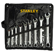 Bộ cờ lê vòng miệng hệ mét 9 chi tiết Stanley STMT80941-8 kích thước 8mm đến 17mm đựng trong túi vải cuộn màu đen