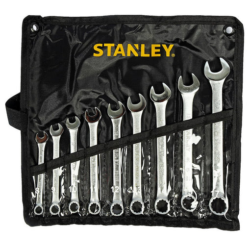 Bộ cờ lê vòng miệng hệ mét 9 chi tiết Stanley STMT80941-8 kích thước 8mm đến 17mm đựng trong túi vải cuộn màu đen