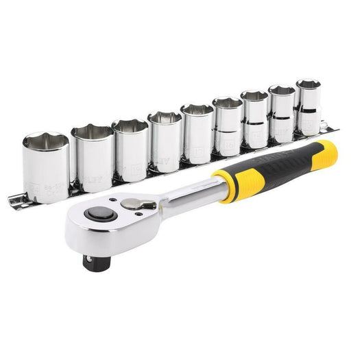 Bộ đầu tuýp 12 cạnh kèm cần siết tự động 72 răng cốt 1/2 inch 10 chi tiết Stanley STMT82671-0 đóng gói vỉ nhựa chuyên dụng
