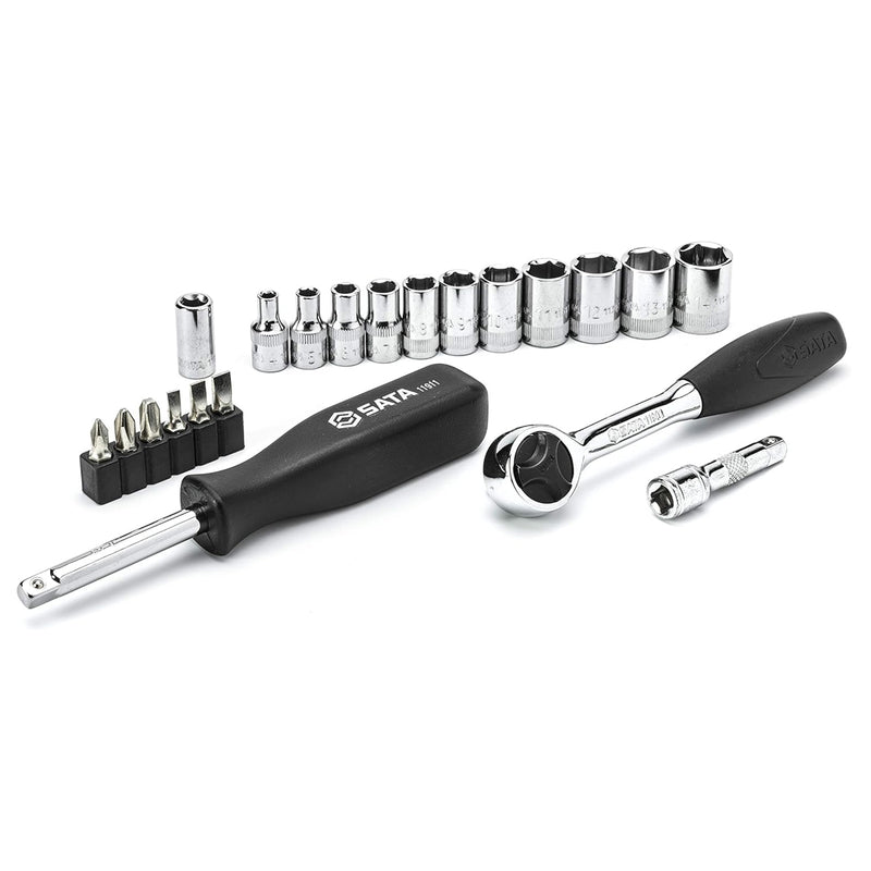 Bộ đầu tuýp kèm cần siết 21 chi tiết SATA 09521 cốt 1/4 inch, kích thước từ 4mm - 14mm