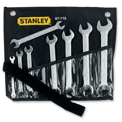 Bộ cờ lê 2 đầu miệng Slimline hệ mét 8 chi tiết Stanley 87-718-1 kích thước từ 6mm đến 22mm đựng trong túi vải cuộn màu đen