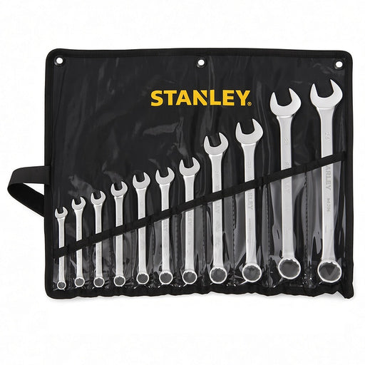 Bộ cờ lê vòng miệng hệ mét 11 chi tiết Stanley STMT80942-8 kích thước 8mm đến 24mm đựng trong túi vải cuộn màu đen