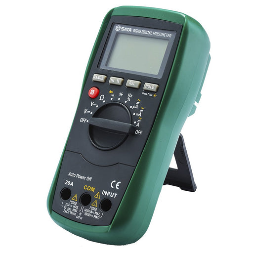 Đồng hồ vạn năng kỹ thuật số SATA 03015 đa năng, đo điện áp 1000V, dòng điện 20A, tự động chọn thang đo, màn hình LCD 3999 Counts, đèn nền, an toàn CAT III 1000V.